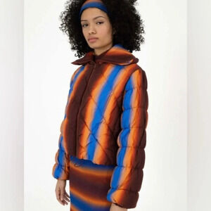 Find Me Now Aurora Puffer Copper Gradient Zip- Up Boxy Tencel Jacket Size XL/XXL